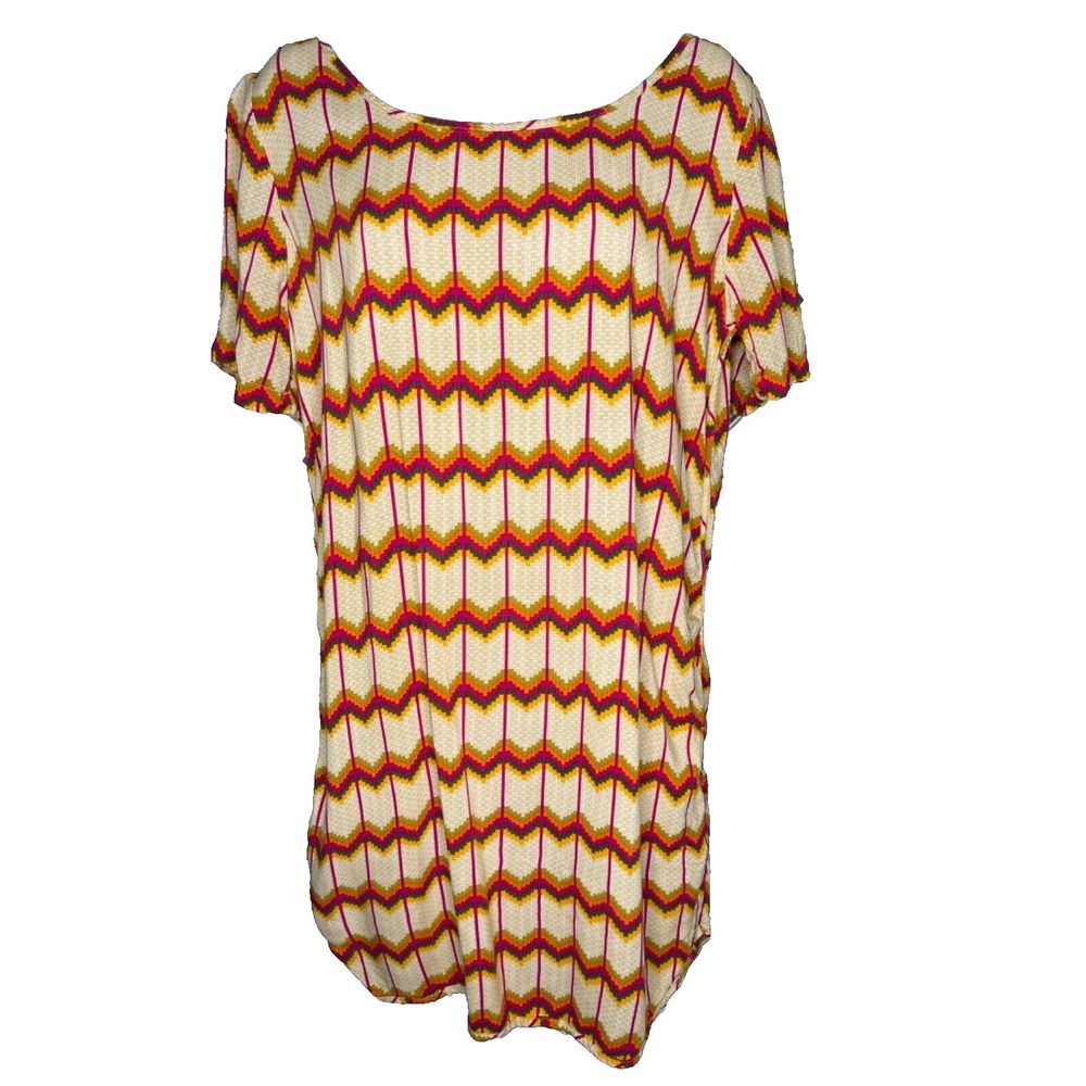 WOMENS ROXY LIGHTWEIGHT SHORT SLEEVE RED CREAM CHEVRON AZTEC T-SHIRT DRESS SMALL